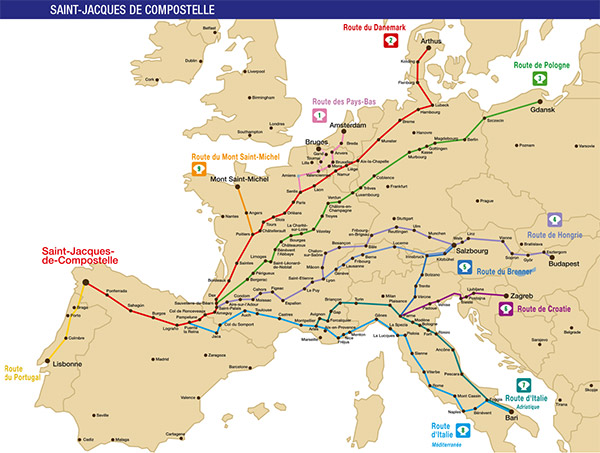 Carte des routes de compostelle